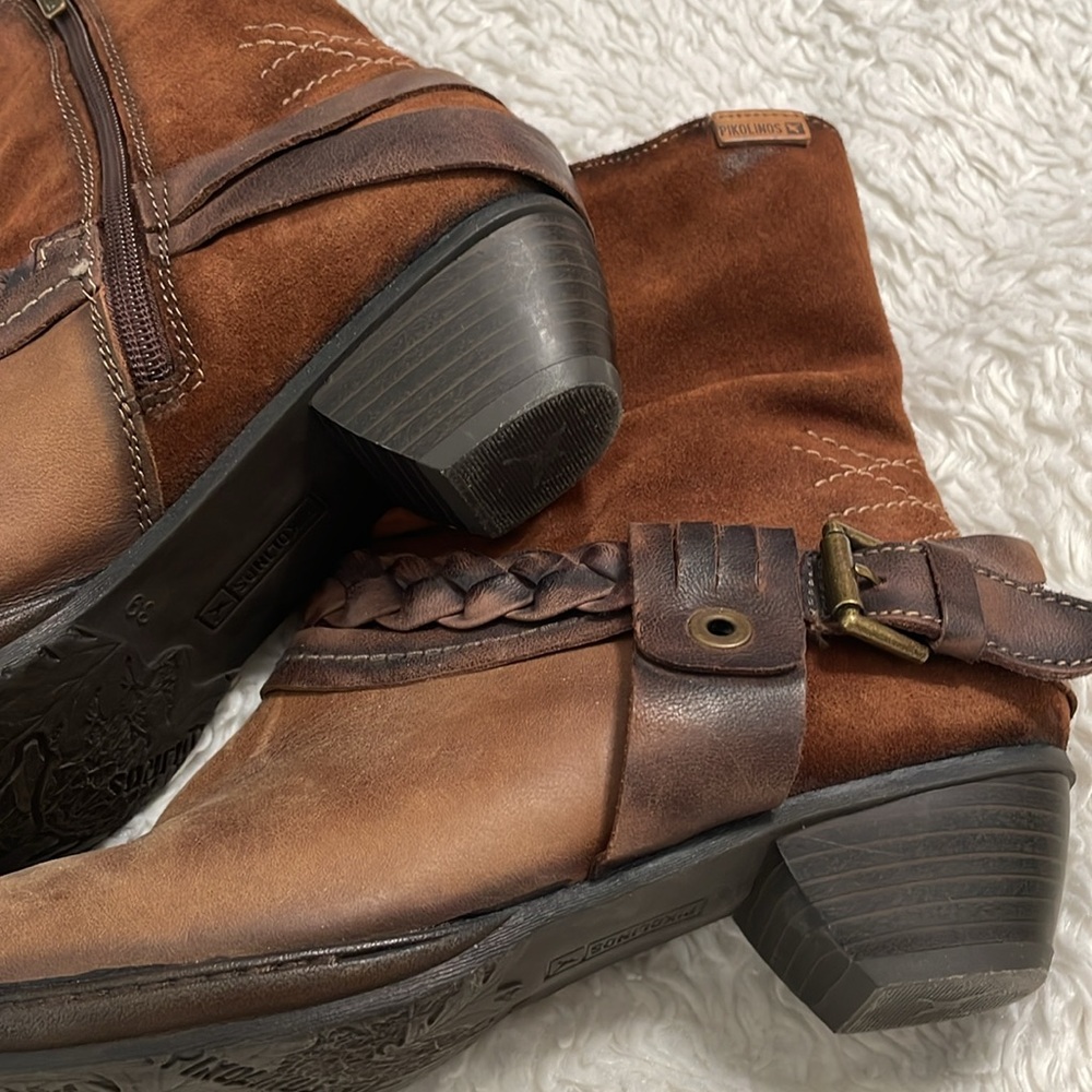Pikolinos Women’s Brown Mid Calf Ankle Suede Leather Boots Buckles US 8-8.5 (39) - Picture 8 of 13